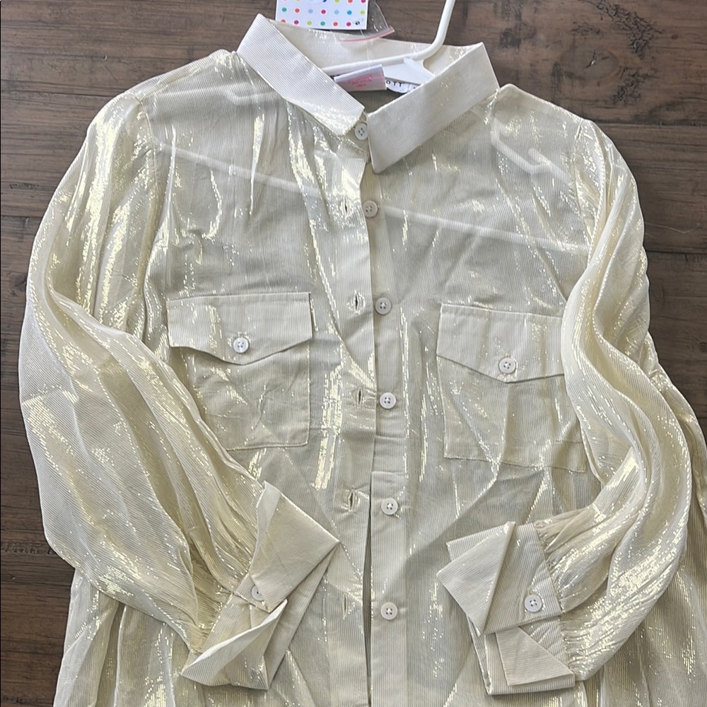 Shimmering Cream Button-Up Blouse
